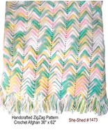 Handcrafted Crochet Afghan 36 x 62  ZigZag Multicolor Throw Blanket - £23.55 GBP