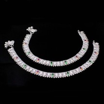 Ethnic Indian Style Real Silver Anklets Bracelet Pair 10.4&quot; - £111.04 GBP