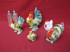 Vintage Colorful Rooster/Hen Salt Pepper Shakers Lot #6 - £23.38 GBP