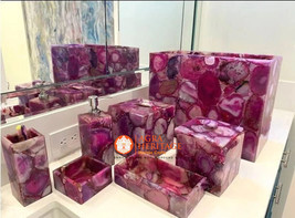 Set of 7 Pcs Pink Agate Luxury Stone Bathroom Accessories Set for Bathroom Decor - £823.34 GBP