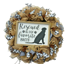 Large 26” Handmade Rescued Dog Lovers Wreath Burlap Ribbon Framed Message - £23.77 GBP