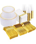 700 Pcs Gold Dinnerware Set, Plastic Dinnerware Set Perfect For 100 Guests - £68.32 GBP