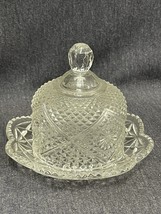 Round Covered Pressed Glass Butter Dish Diamond Cut From Avon EUC - £4.66 GBP