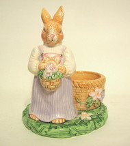 Female Rabbit Candle Holder Avon 2002 Ceramic Hand Painted Multi-colored... - $17.96