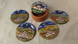 Vintage Arcil Lousa Portugal 4 Clay Coasters / Tiles &amp; 1 Trinket Box Set - £56.13 GBP