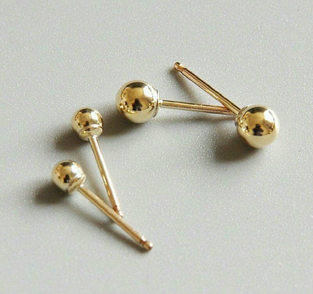 14k Solid Gold Kugel Ohrstecker Piercing Minimalist Nase Ohr Geburtstags... - $180.31+