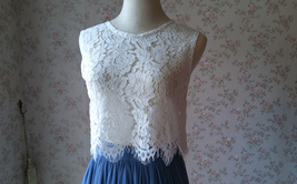 Summer White Lace Crop Top Wedding Bridesmaid Custom Size Sleeveless Lace Tops image 9