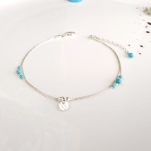 Sterling silver medal turquoise anklet,delicate silver anklet,thin ankle bracele - £29.07 GBP+
