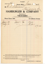 1913 Hamburger &amp; Company Trousers Antique receipts Handwritten C S Hanna... - £29.58 GBP
