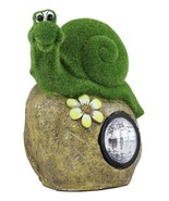 Whimsical Flocked Grass Snail On Rock Garden Statue With Solar LED Light... - $623.38 MXN