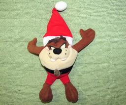 Vintage Christmas Taz Plush 9&quot; Stuffed Animal Looney Tunes Santa Hat Tasmanian - £8.49 GBP