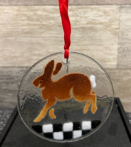 PEGGY KARR Glass Ornament Suncatcher Black &amp; White Checkered Rabbit 3-1/2&quot; - $19.34