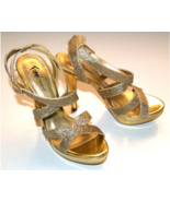 Fioni Night Gold &amp; Glitter Ankle Strappy Platform Heels Women&#39;s US Size 5.5 - £12.03 GBP