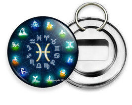 Pisces Zodiac Horoscope Lucky Astrology Sign Hd Beer Soda Bottle Opener Keychain - £12.52 GBP