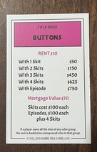Monopoly Animaniacs 2019 Game Parts Replacement Title Deed Card “BUTTONS” - $2.99