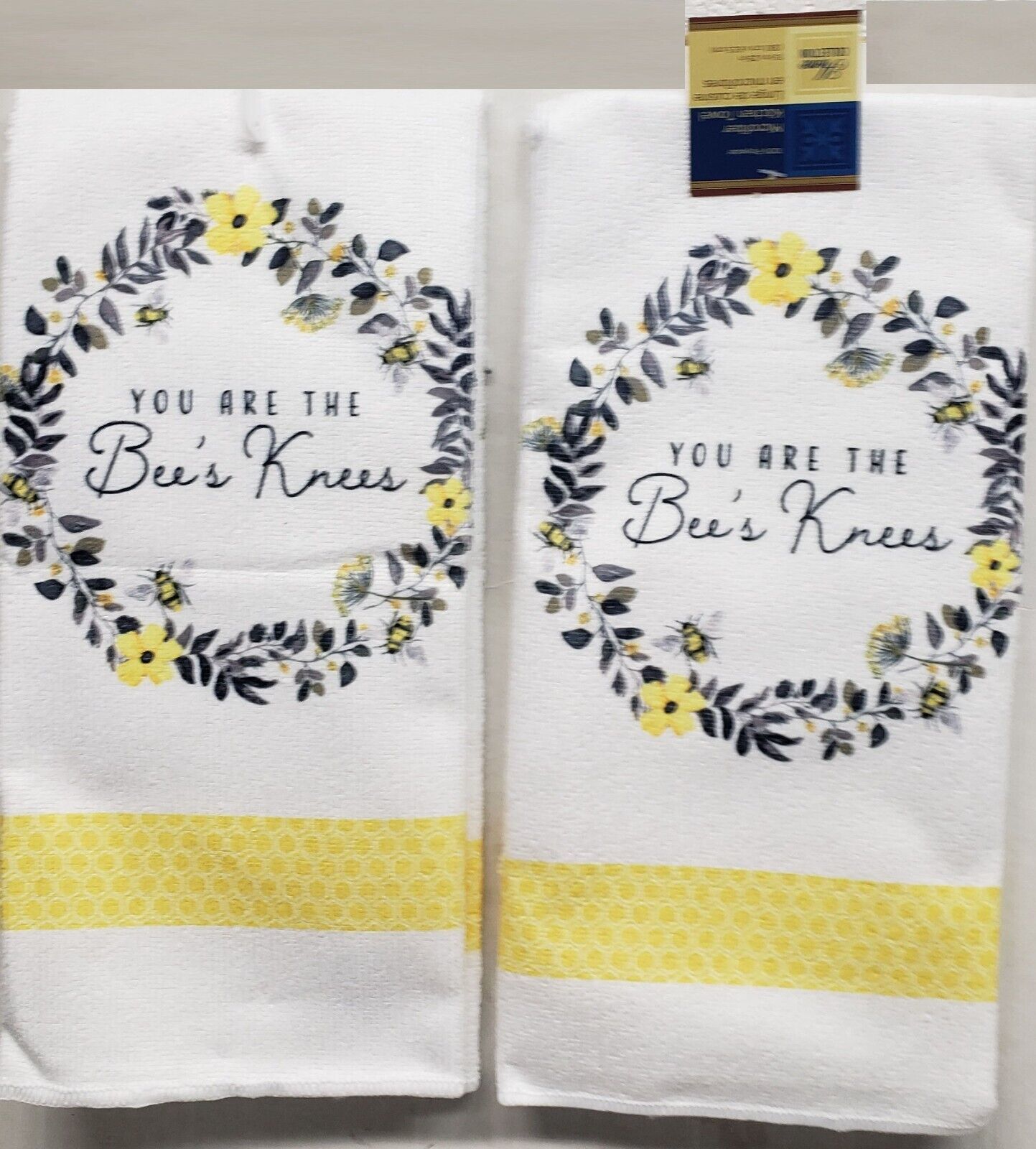 Primary image for Set of 2 Same Microfiber Towels (15"x25") BEES WREATH,YOU ARE THE BEE'S KNEES,GR