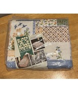 Vtg Floral Blue Butterfly Bird Satin Trim Blanket 72x90 MCM Patchwork Co... - $47.53 CAD