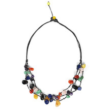 Cotton Rope Floating Multi Stone Triple Strands Necklace - £17.93 GBP