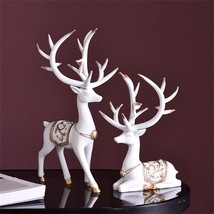 Reindeer Figurines Decor Sculpture Statues For Home Living Room, White-D... - £29.19 GBP