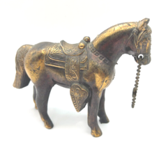 Vintage Cast Metal Copper Bronze Horse Stallion Pony Filly Saddle Figurine - $14.99