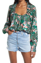 Free People Sage Floral Print U-Neck Top Retro 70&#39;s print NEW Size Small - £25.85 GBP