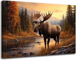 Nature Moose Wall Art Landscape Moose in the River Wall Decor Print Painting Wil - £41.75 GBP