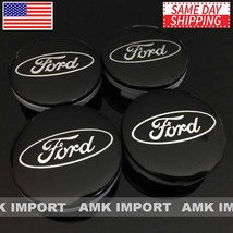 Set of 4 Black Wheel Hub Center Caps with Chrome logo for Ford 54MM / 2.... - £13.54 GBP