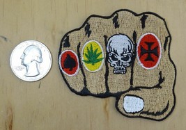 Fist Skull Iron Cross Pot Leaf IRON-ON / SEW-ON Embroidered Patch 2 5/8&quot;X 2 5/8&quot; - £3.75 GBP