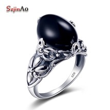 Women Charm Black Agate Ring Viking sterling-silver-jewelry 925 Silver Jewelry b - £40.26 GBP