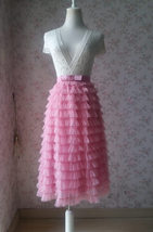 Pink Tiered Midi Tulle Skirt Womens Custom Plus Size Fluffy Tulle Skirt image 1