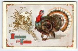 Thanksgiving Greetings Postcard Pumpkin Turkey Harvest Embossed 1911 Sander 781 - £4.98 GBP