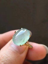 High Grade Type A Myanmar Jadeite Ring 18K Yellow Gold Icy Green Jadeite Ring - £342.92 GBP