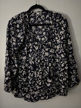Old Navy Womens 3/4 Sleeves Tassel Tie  Floral Blue Tan Blouse Top Size ... - $346.68 MXN