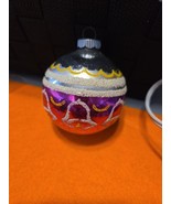 Vintage Shiny Brite Pink White Yellow Bells Glass Christmas Ornament - $20.31 CAD