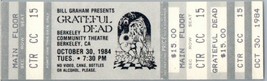 Grateful Dead Mail Away Untorn Ticket Stub Octobre 30 1984 Berkeley Cali... - $81.11
