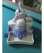 Gzhel Porcelain Figurine Hand Made  6 X 5&quot; TRINKET RUSSIAN HAND PAINTED - $85.13