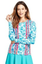 Lands End Women&#39;s Swim Tee Rash Guard Capri Aqua Orchid Mix New - €25,86 EUR
