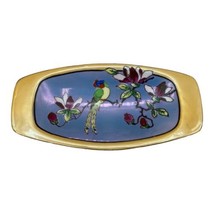 Vintage Porcelain Lusterware Hand Painted Japan Oval Trinket Dish Bird Floral - £12.44 GBP