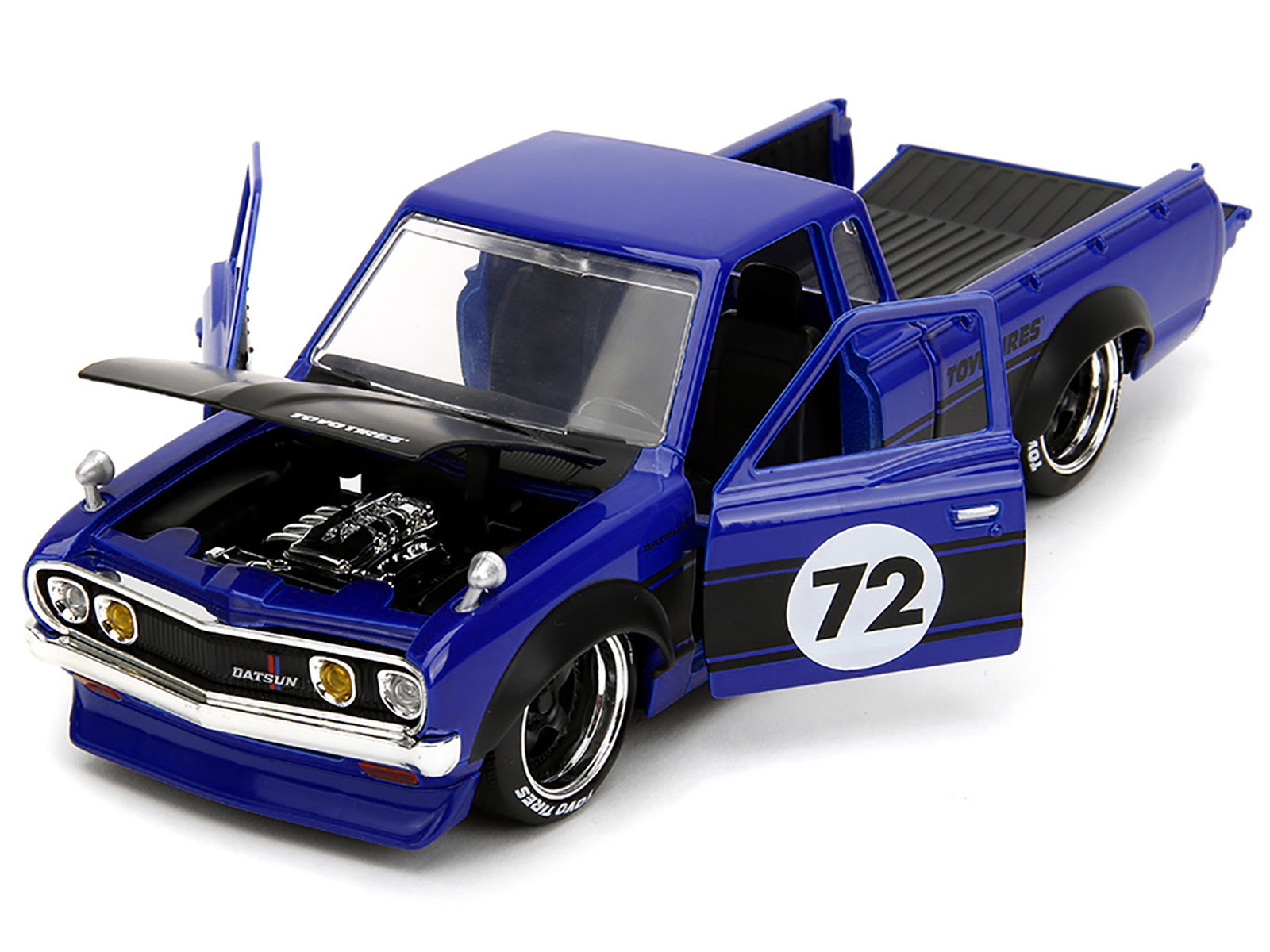 1972 Datsun 620 Pickup Truck #72 Blue Metallic with Black Stripes and Hood "Toyo - £38.48 GBP