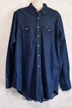 Wrangler Tall Mans Fit 18 1/2 X 38 Pearl Snap Shirt X-Long Tails Dark Bl... - $22.22