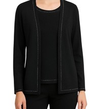 Chico’s Design Black Open Front Cardigan &amp; Tank Set Size 1 Contrast Stit... - $473.99 MXN
