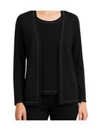 Chico’s Design Black Open Front Cardigan &amp; Tank Set Size 1 Contrast Stit... - $473.99 MXN