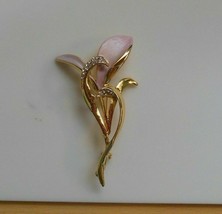 Large Rhinestone/Crystal Pink Enamel Flower Brooch/Pin - $18.80