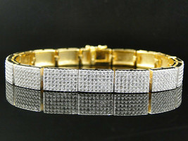 Mens 12Ct Round Cut Diamond Engagement Wedding  Bracelet in 14K Yellow Gold Over - £186.84 GBP