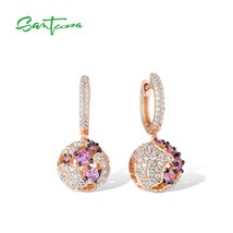 Pure 925 Sterling Silver Earrings For Women Shiny Created Pink Sapphire White CZ - £44.01 GBP