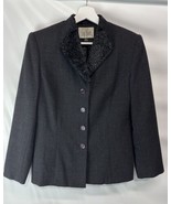 Le Suit Vintage Wool Blazer Jacket Gray/Black Textured Collar 4 Button C... - $40.66 CAD