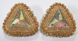 Native American Handmade Gold Triangle Pyramid Style Beaded Post Earring... - $39.99