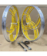 Pair of 20" Bicycle Mag Wheels Set 6 SPOKE YELLOW FOR GT DYNO HARO any BMX BIKE - £87.86 GBP