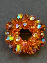 Vintage Yellow Aurora Borealis Glass Faceted Beads Open Circle Wreath Go... - $18.49
