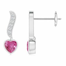Pink Sapphire Heart Drop Earrings with Diamond in 14K Gold (Grade-AAAA , 4MM) - £611.48 GBP
